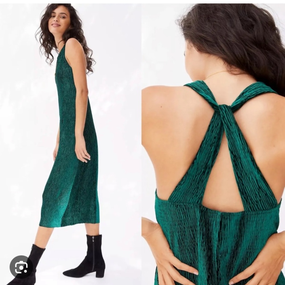 Maeve Anthropologie Adrienne slip Dress green emerald velvet